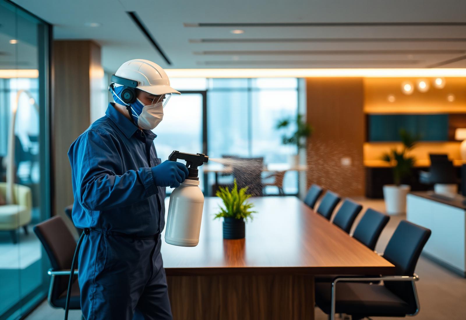 Duster technician servicing a premium office